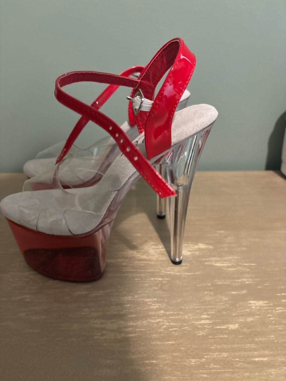 Red Patent Platform Sandals with Clear Stiletto Heel